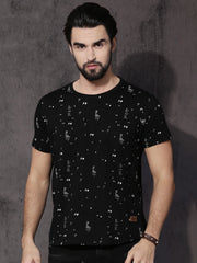Men Black All-Over-Printed Cotton Pure Cotton T-shirt