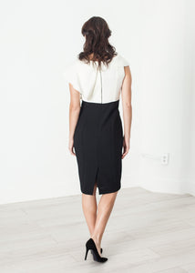 Asymmetric Dress in Cream/Black