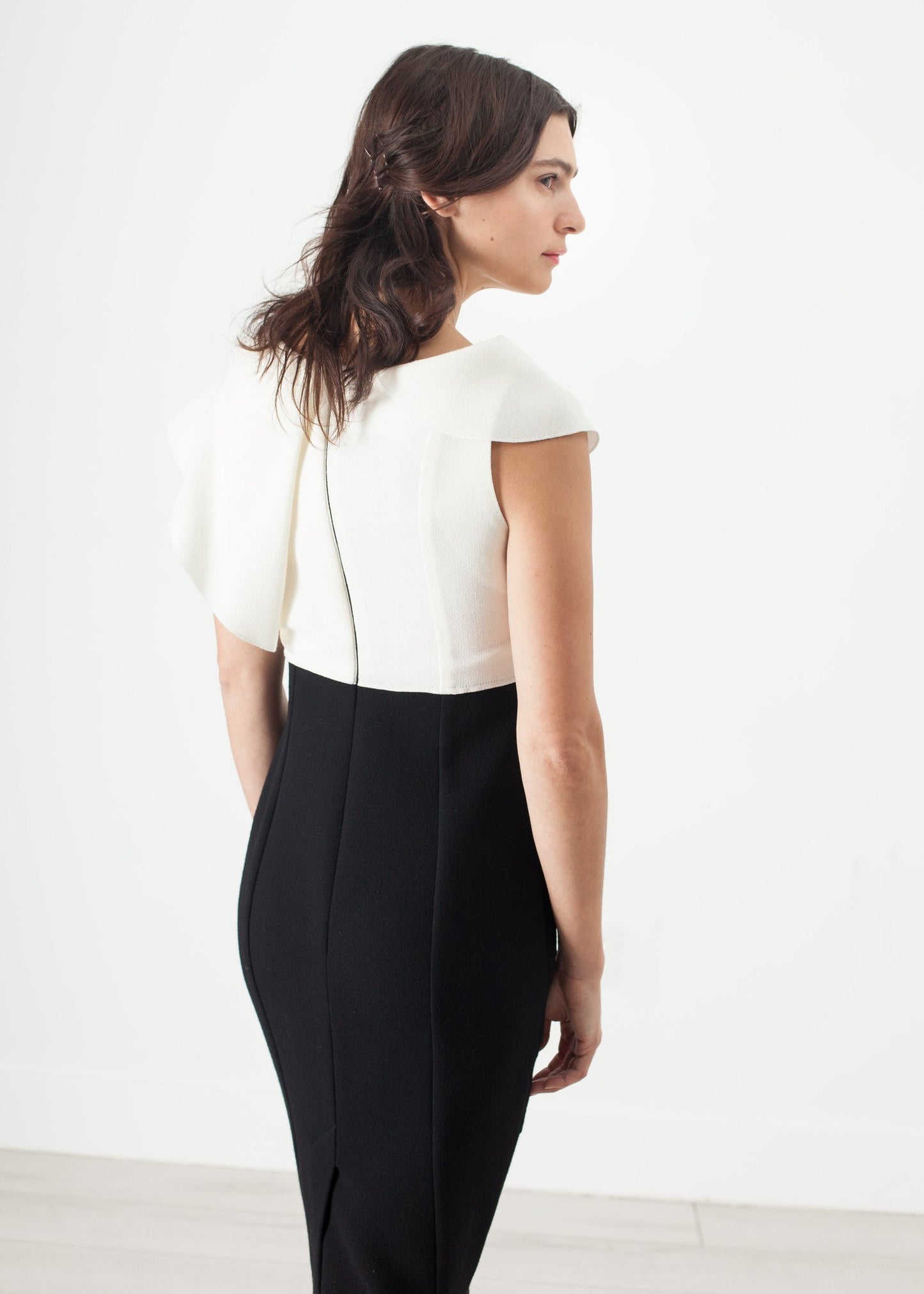 Asymmetric Dress in Cream/Black