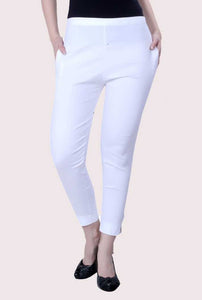 Skinny Fit Women White Cotton Blend Trousers