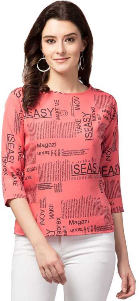 Casual Regular Sleeves Printed Women Grey Top