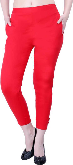Skinny Fit Women White Cotton Blend Trousers